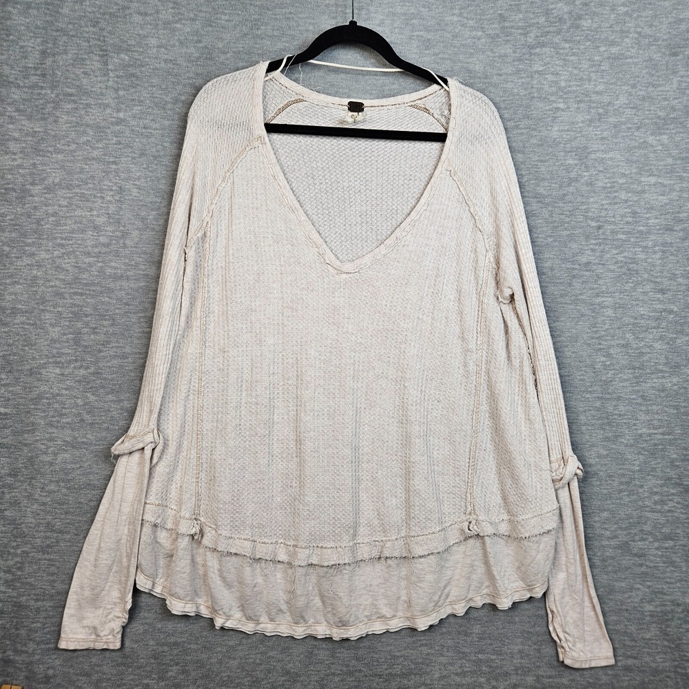 WE THE FREE Women's Beige Waffle Weave Knit Scoop Neck Long Sleeve Top Size S